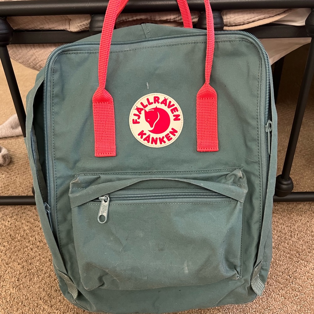 Teal and Pink Fjallraven backpack